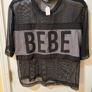 Bebe Sport Mesh Logo Top Size L 🖤 Y2K Sheer Athletic Club Vibe